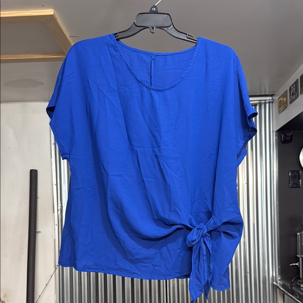 Blue Women's Top with Tie Detail
